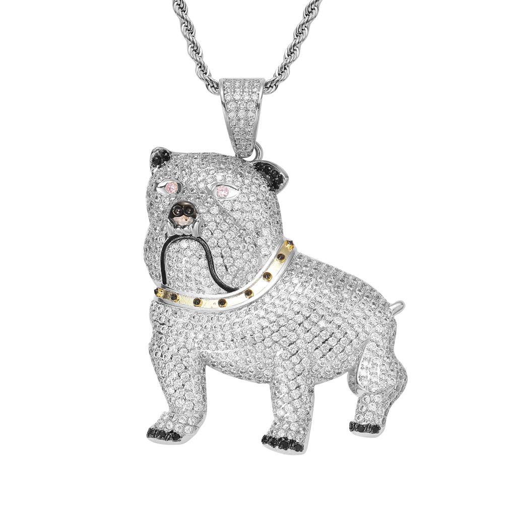 Luxury Bulldog Necklace for Men, Sparkly Silver and Golden CZ Dog Pendant Chain, Bold Hip Hop Statement Jewelry, Eye Catching Streetwear Gift Piece