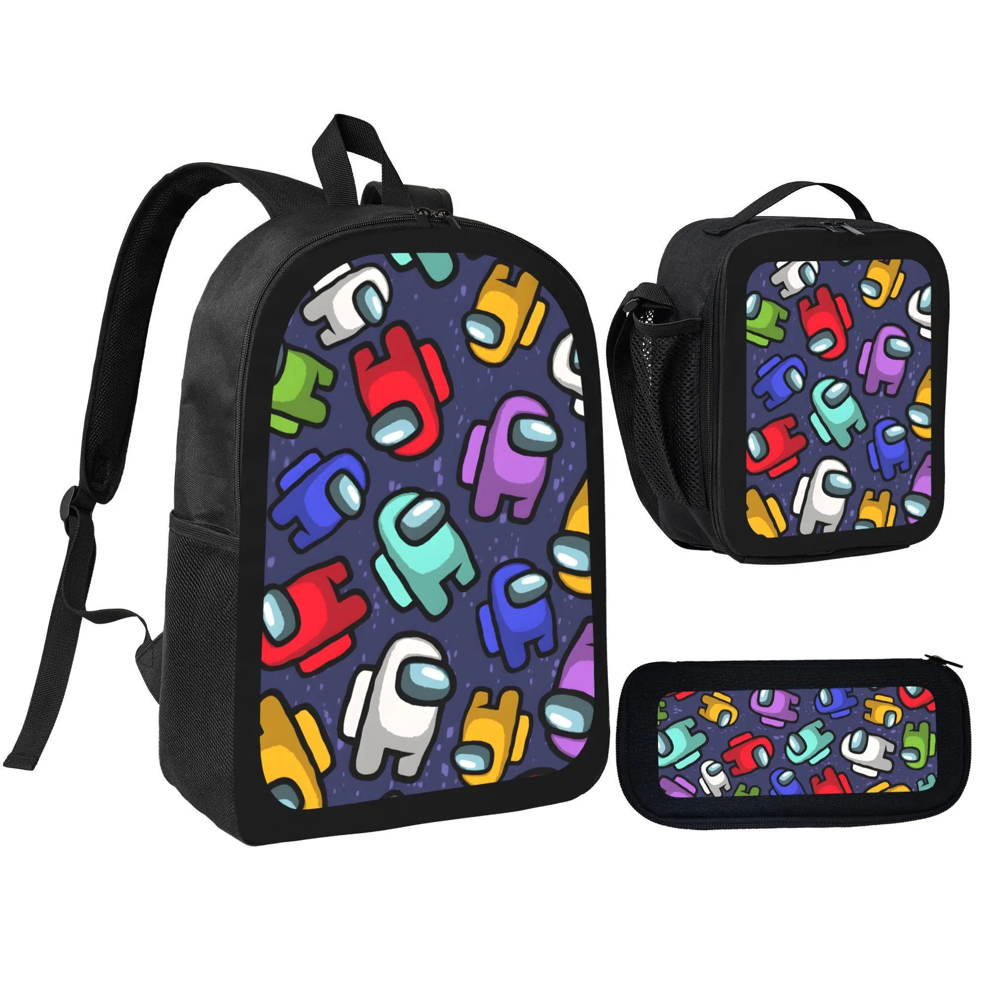 Synthetic 3-Piece Backpack Set, Ultra-durable 600D Oxford Fabric for Unisex Adults & Elementary School, with Insulated Lunch Box, Fits a 15-Inch Laptop, Adjustable Padded Straps, Hiking, Travelers