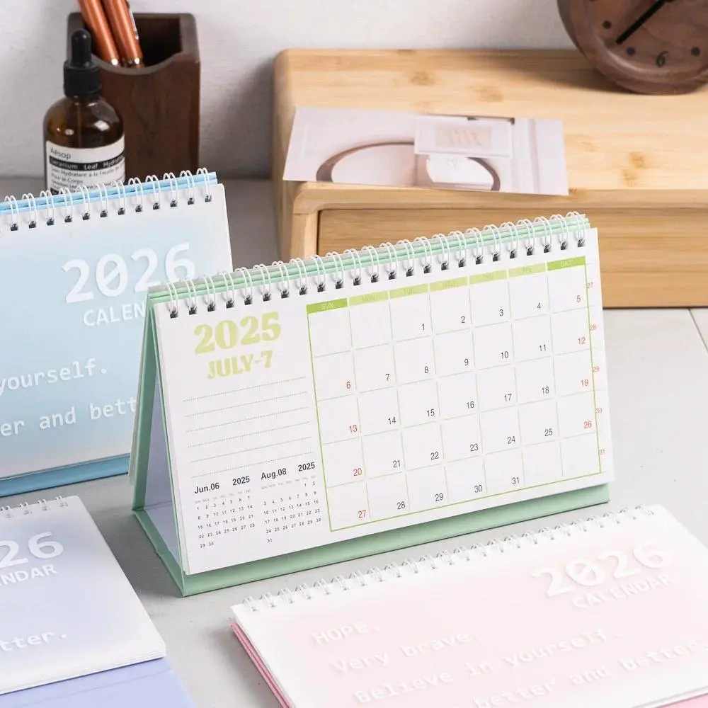 2026 Korean Compact Desk Calendar - Simple, Fresh, Creative Desktop Decoration with Motivation & Inspirational Plan Check-In Notebook, 21x13cm Home & Festive Decor Supply