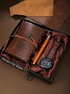 3pcs Men's Elegant Business Casual Watch Set, Quartz Watch + Notebook + Pen, Gifting Set, Perfect Gift for Father's Day, Valentine's Day, Christmas, Birthday