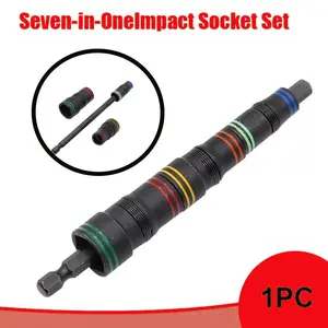 7-In-1 Impact Socket Set, 3 Reversible Sockets with 6 Hex Drive Sizes, 1/4 Inch Ratchet, 5-Inch Shaft, Essential Tool Kit