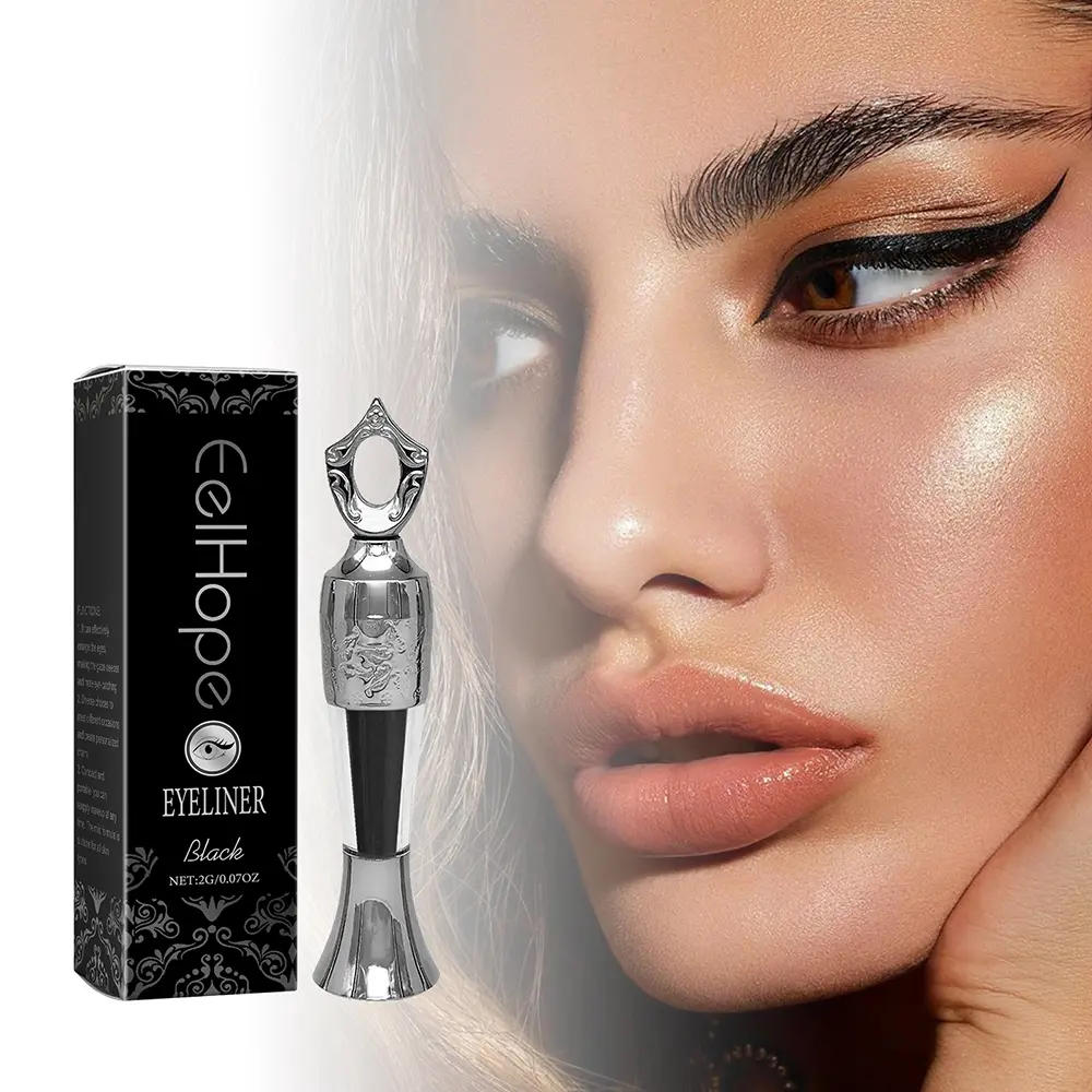 Vintage Silver Metal Wand Eyeliner Powder Black Long Lasting Smooth Kohl Eyeliner Gothic Eye Makeup Aesthetic Retro Dip Eyeshadow Powder Easy Glide Non Irritating