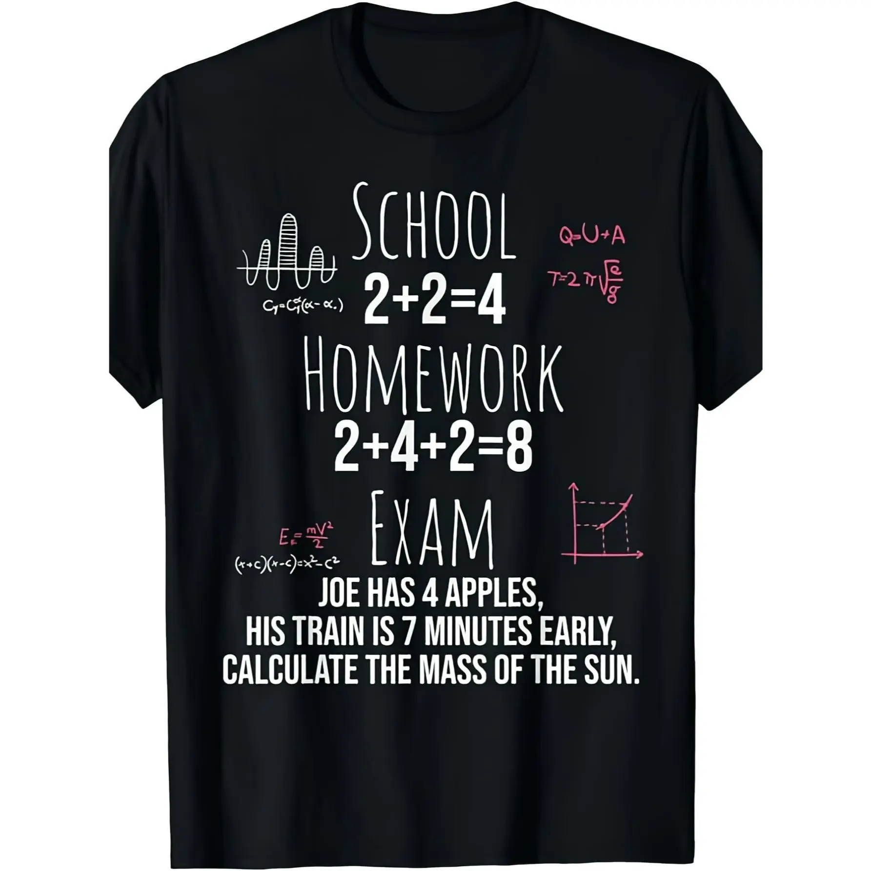 Unisex Math Equations Graphic Tee, Casual 100% Cotton Knit Short Sleeve Tops, Humorous Crew Neck Teacher Gift, Stretch, Fabric, Menswear, Regular Fit, Alphabet Pattern, Machine Wash, Math Graphics, Medium Length