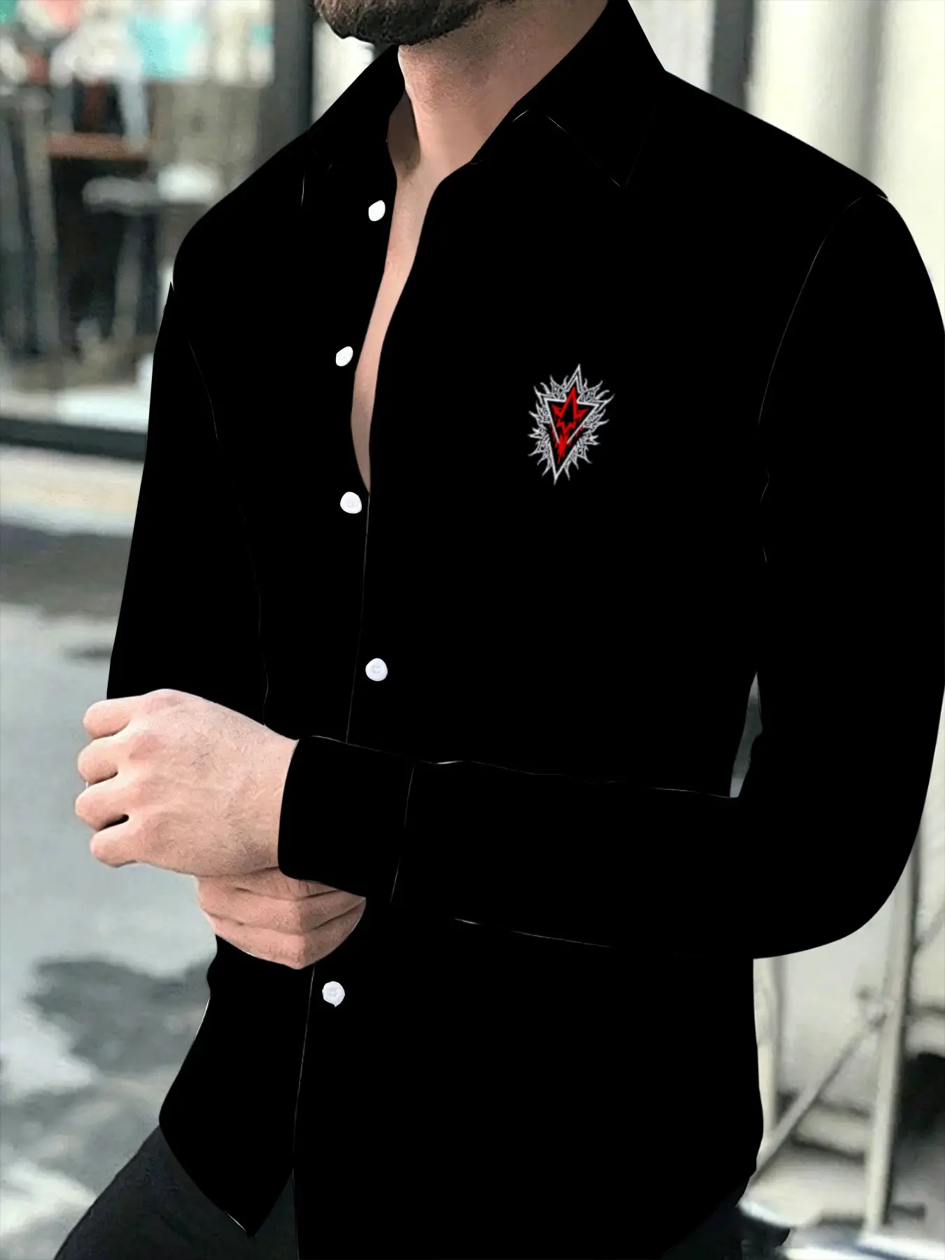Men's Long Sleeve Shirt Fashion Personality Print Business Casual Slim Fit Versatile Trendy Handsome Top Suitable for leisure and sports scenarios Menswear