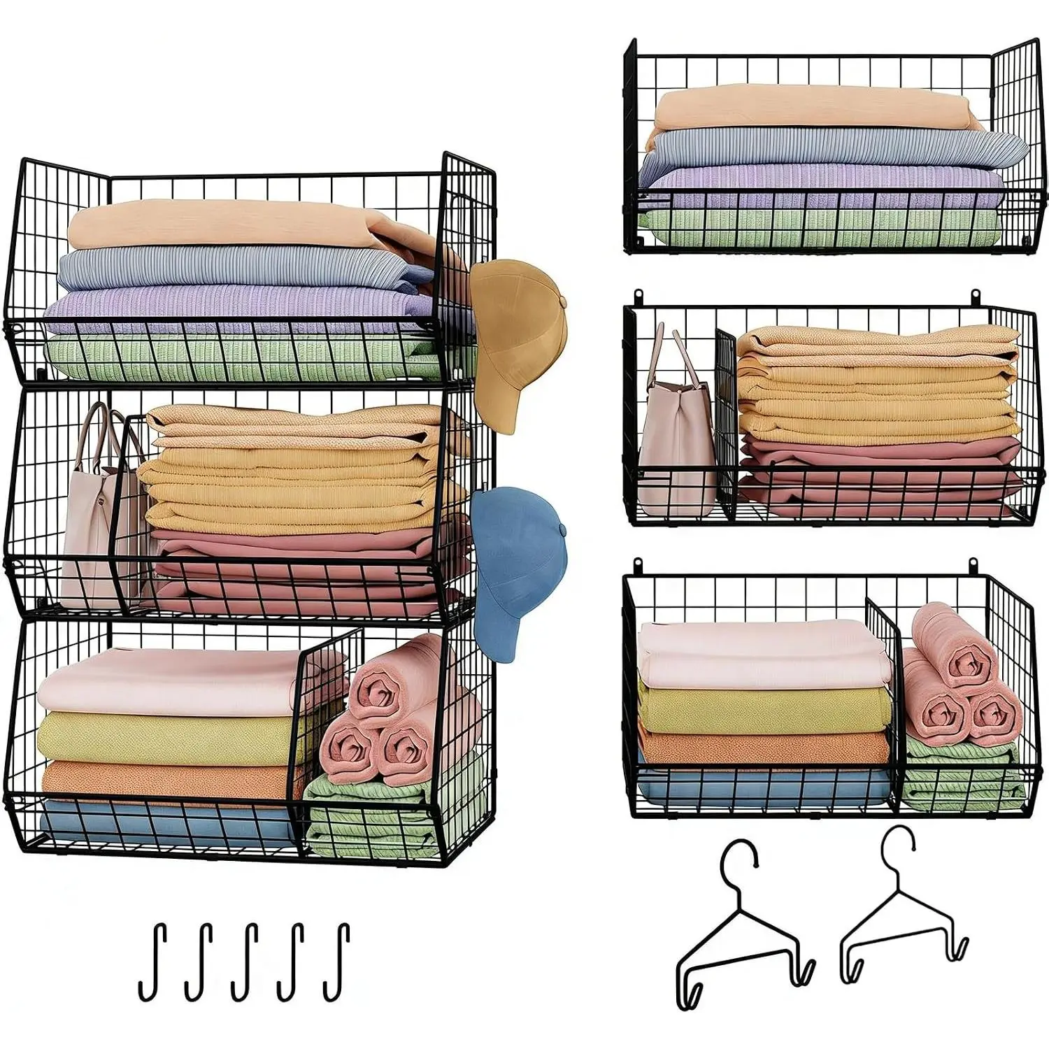 3 Tier Closet Hanging Shelves with Divider, Extra Large Closet Organizers and Storage, Clothes Hanging Organizer Clothing Sweaters Handbags Clutches Accessories