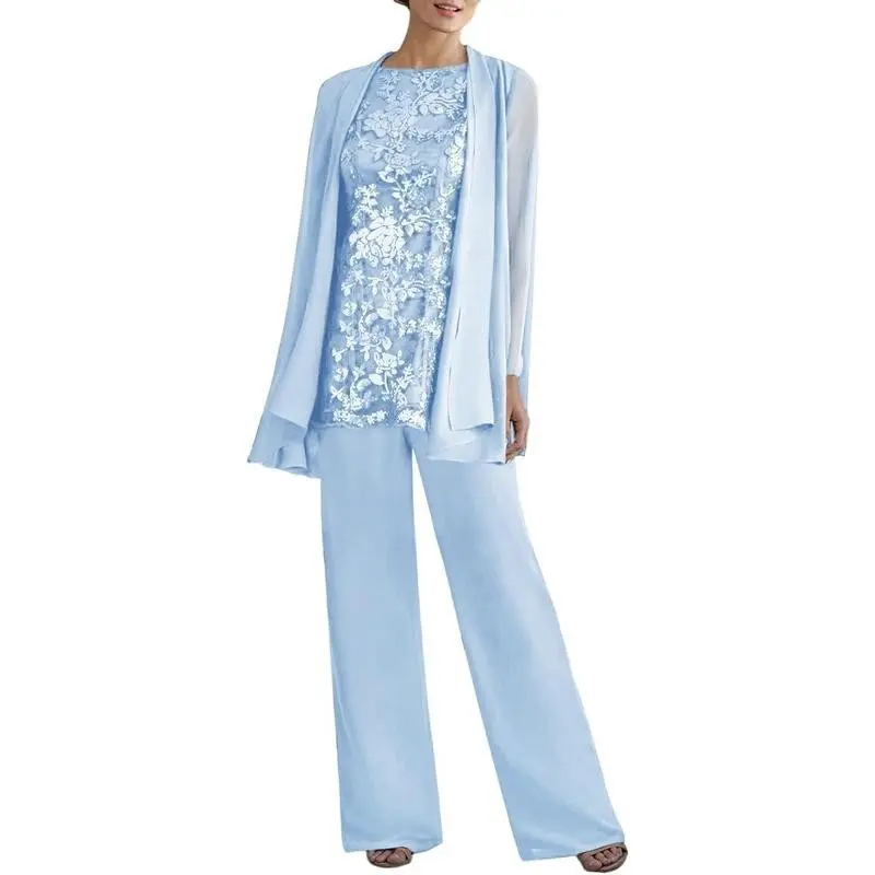 Women's 3PC Lace Pants Suits Mother of Bride Dressy Elegant Sets Wedding Formal Outfit
