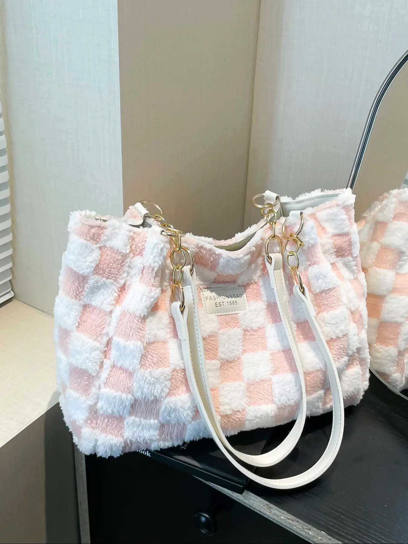 Women's Fashion Plaid Pattern Tote Bag, Large Capacity Shoulder Bag, Casual Versatile Handbag Purse for Daily Used, Fashionable Patterned Bag, Checkered Pattern Bag, Casual Trendy Bag, Checked Pattern Tote, Casual Everyday Bag