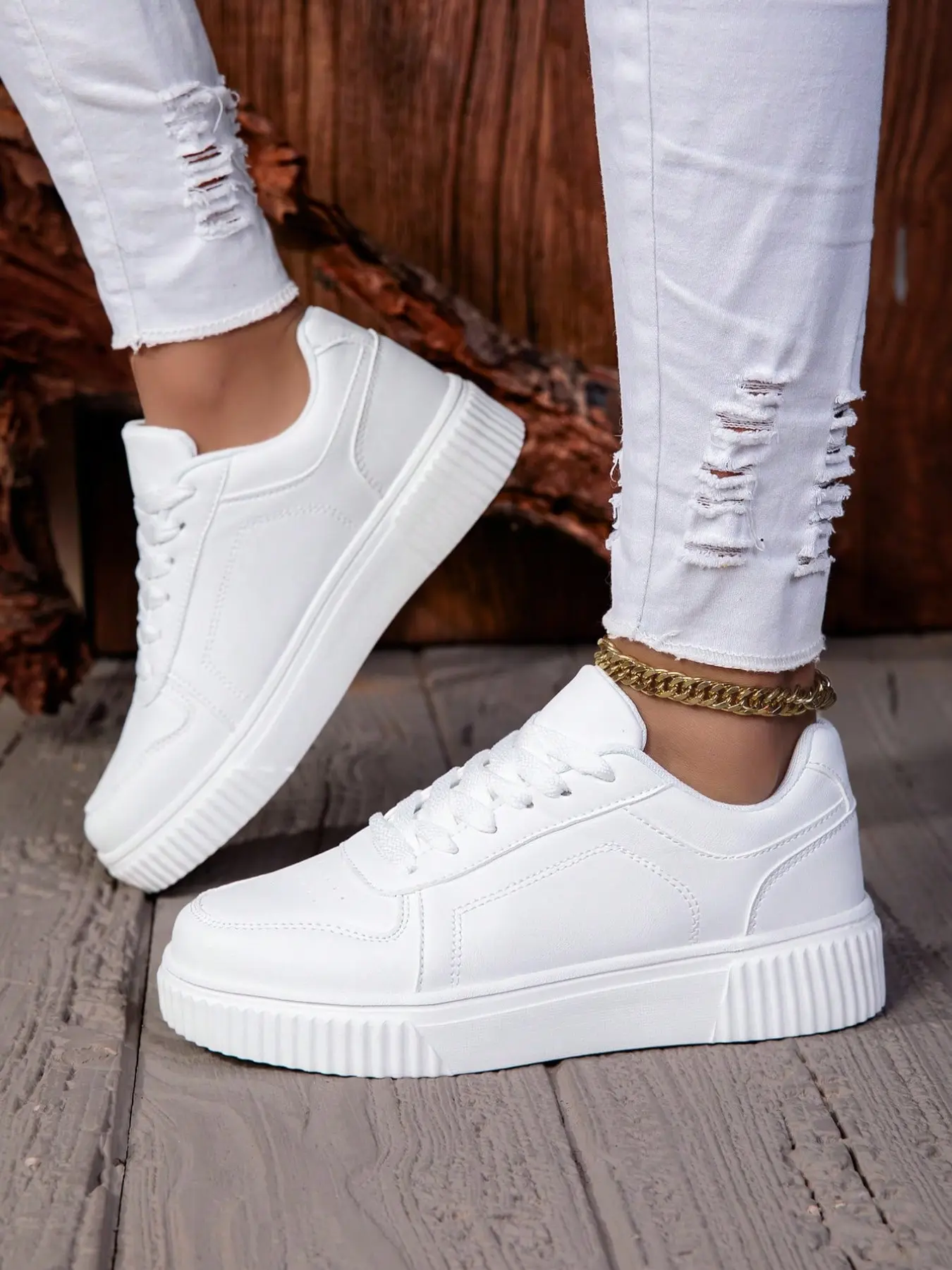 men All White Platform Sneakers, Lace Up Chunky Thick Sole White Skate Shoes, Elevator Height Increase Casual Walking Shoes, Minimalist All-Match Daily Streetwear Footwear