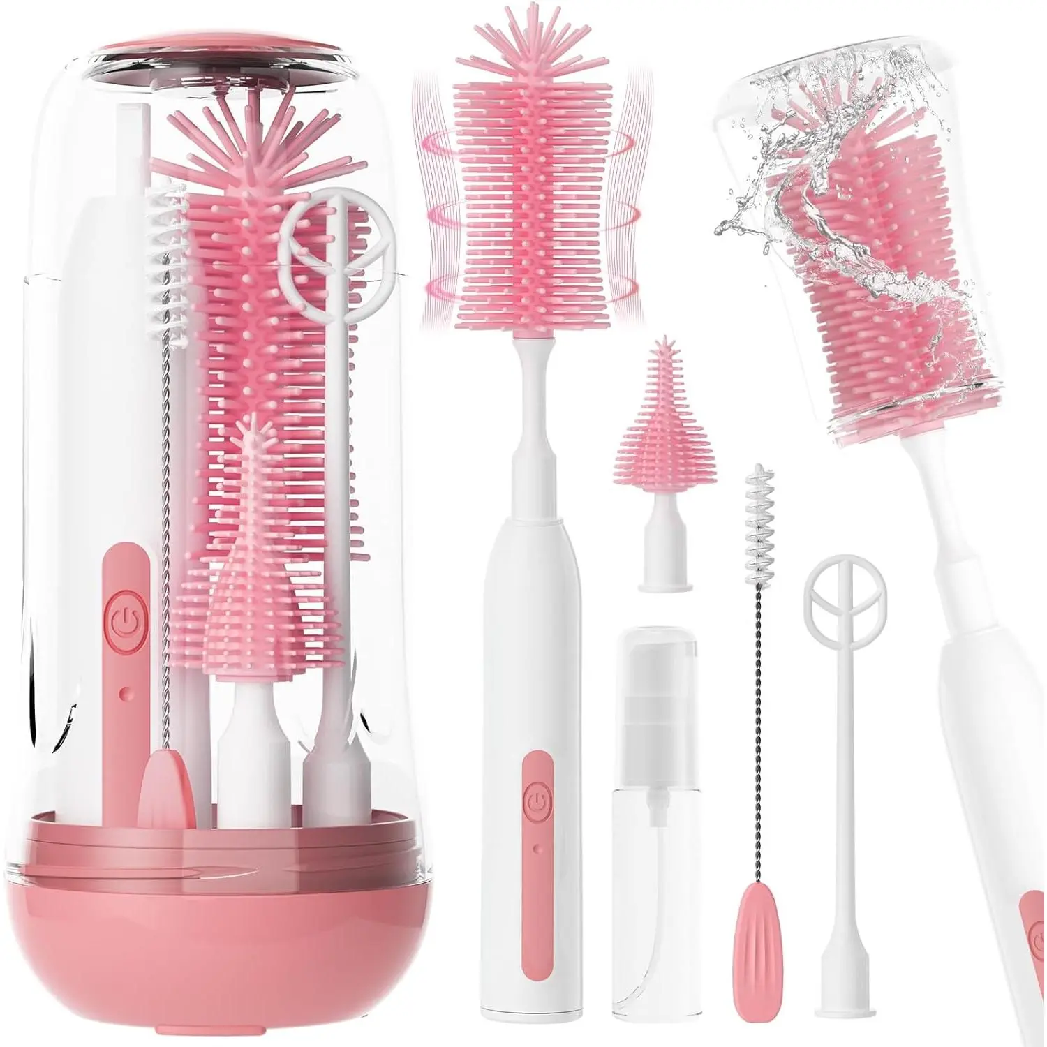 Electric Bottle Brush Cleaner,Rechargeable Baby Bottle Cleaning kit with Formula Mixer, Silicone Nipple&Straw Brush, Soap Dispenser, Drying Rack-IPX7 Waterproof,Long Battery Life  Home & Travel