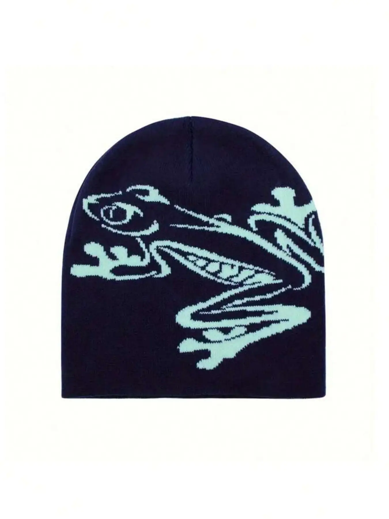 Cartoon Frog Colorblock Knit Beanie, Y2K Warm Outdoor Hat, Gothic Animal Print, Unisex, All Seasons, Street Style, Fitted Design