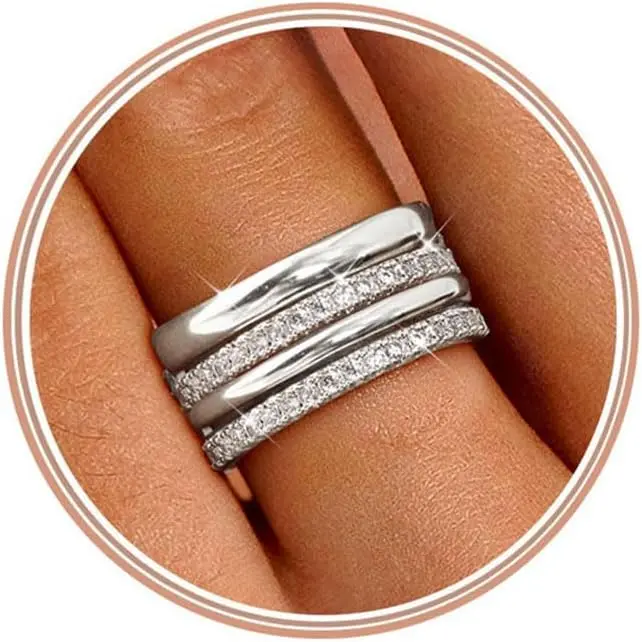 Stackable Rings for Women Non Tarnish  Gold Plated Dainty Cubic Zirconia Rings Minimalist Stacking Thumb Ring Set Thin Statement Promise Wedding Bands Engagement Ring Stack Size 5-10