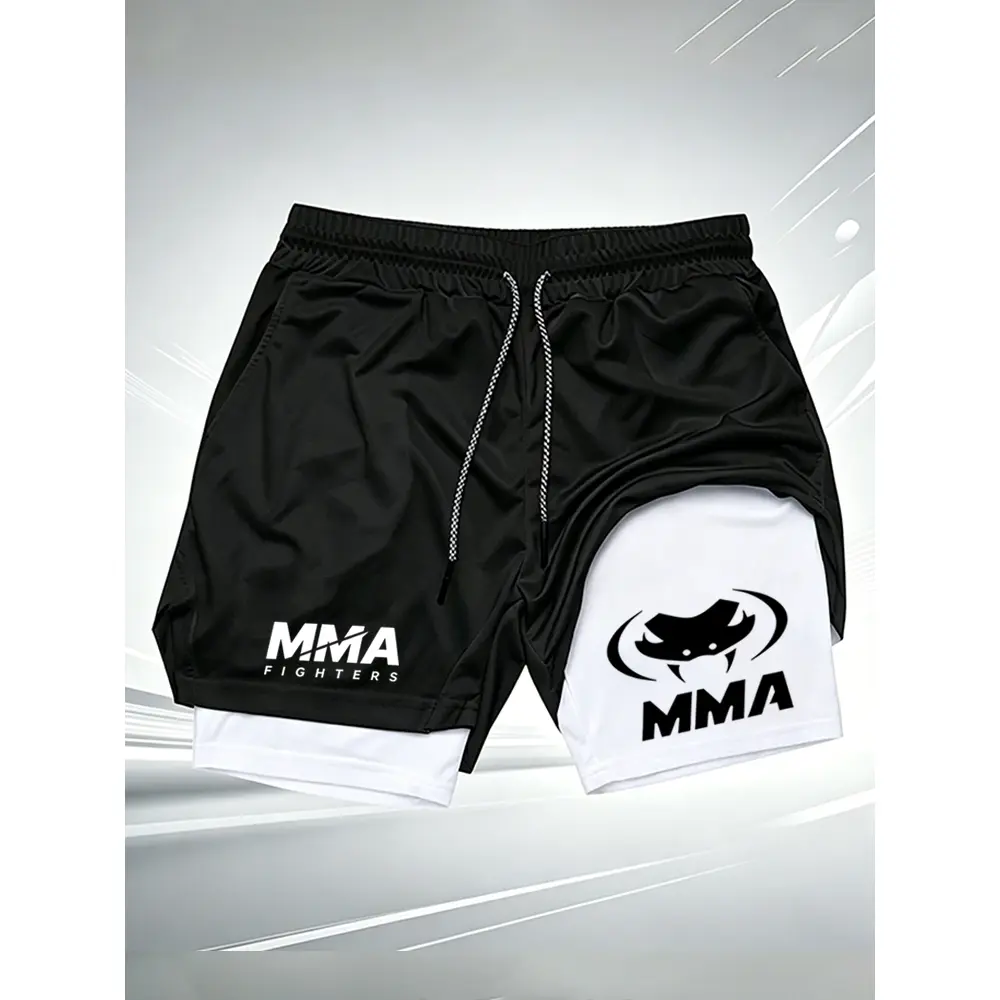 2 in 1 MMA Fighter Shorts Men's Quick Dry Compression Liner Boxing Muay Thai Training Gym Running Athletic Shorts wx290