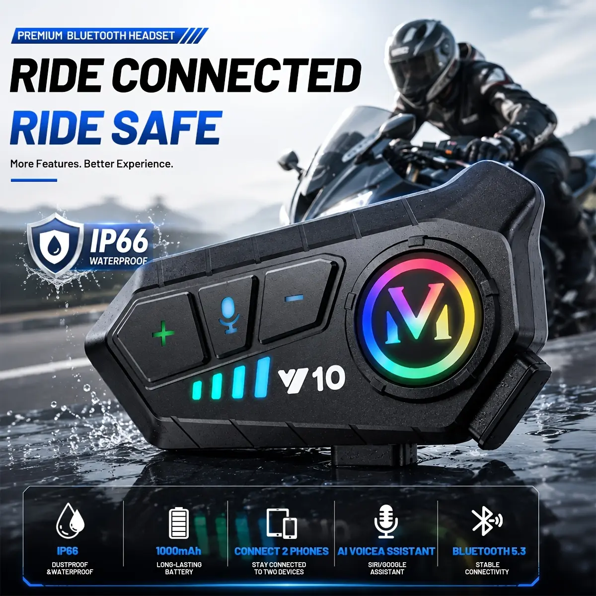 MOKATA Y10 Rechargeable Motorcycle Helmet Speaker, Motorcycle Accessories, IPX6 Waterproof Helmet Earphones with Hands-Free Calling and Music Control, Compatible with All Helmets # GLOBAL PICKS