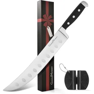 Butcher Knife 10" Cimeter Breaking Knife for Meat Cutting Forged High Carbon Steel Triple Riveted Ergonomic Handle Design