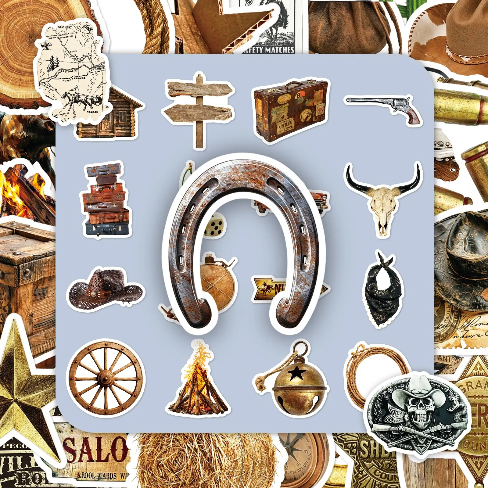 50Pcs Western Cowboy Sticker Set – Vintage Retro Aesthetic Decor for DIY Scrapbooking, Journal, Suitcase & Craft Projects