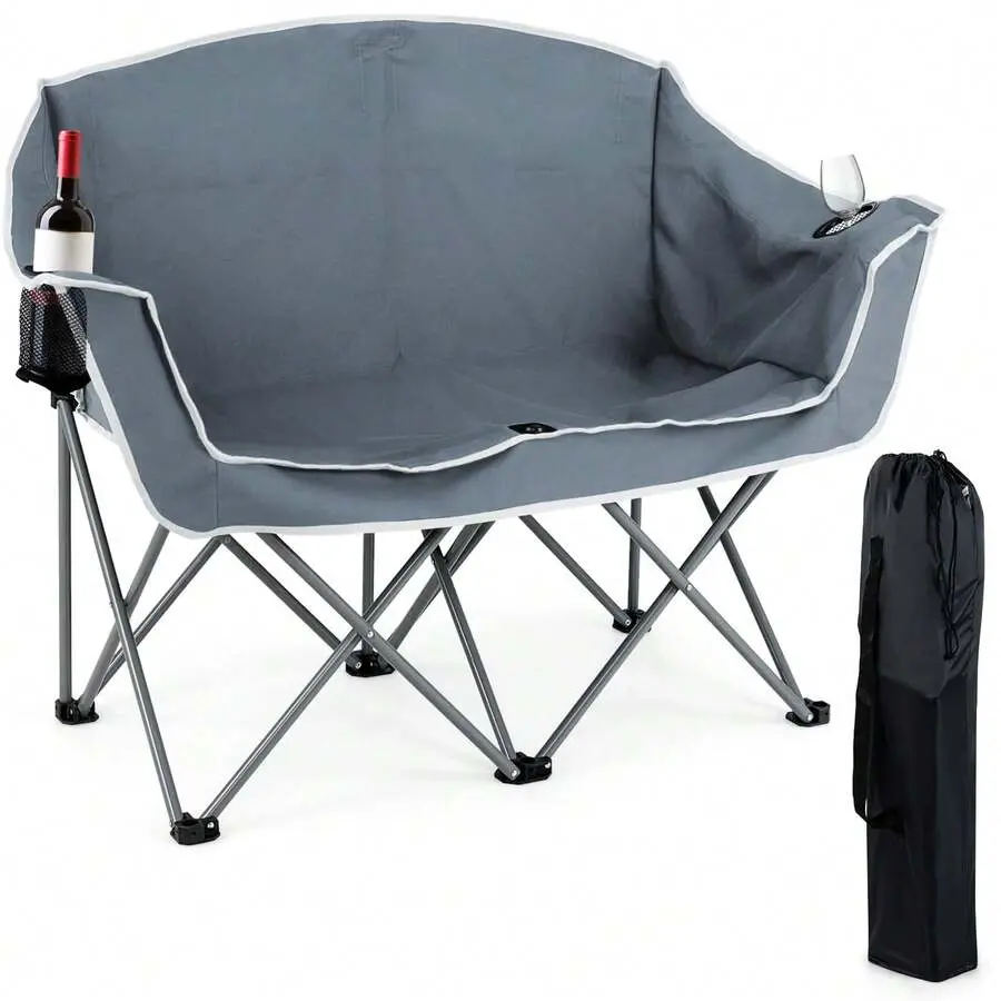 Folding 2-Person Couch W/2 Cup Holders Dual Back Pockets