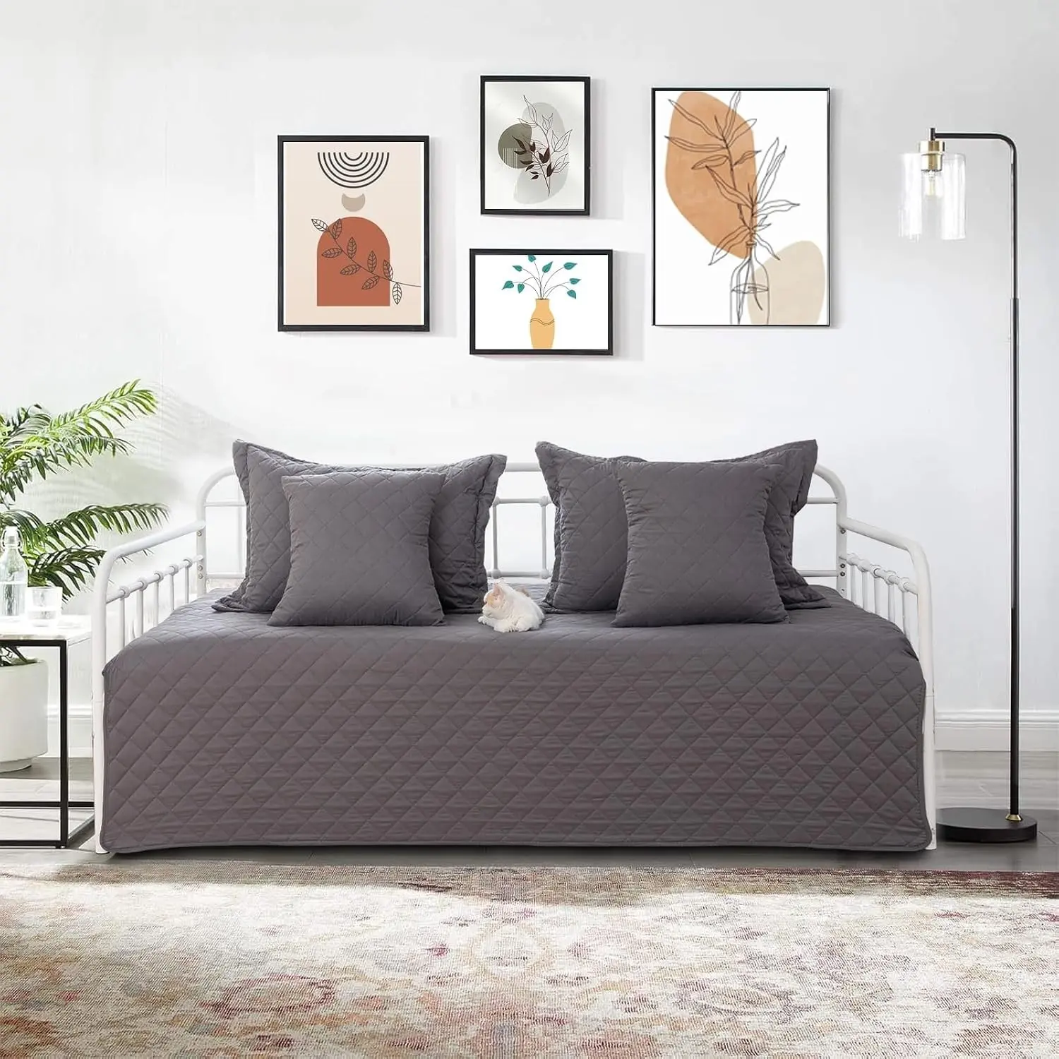 5 Piece Twin Daybed Cover Set, All Season Lightweight Daybed Bedding Comforter Set with Matching Shams & Decorative Pillows, Double Sided Quilting Day Bed Cover, 39"x75", Gray