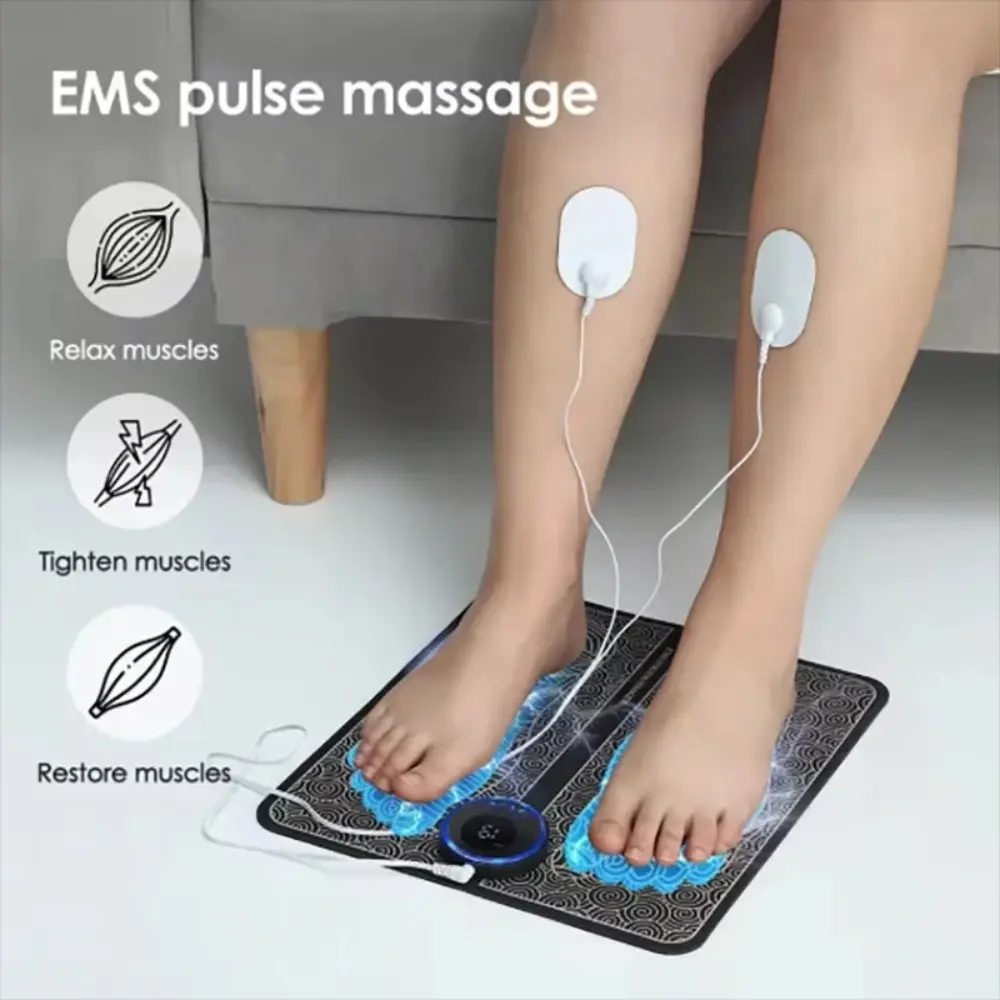Electric EMS Foot Massager With Gel Pad Portable EMS Muscle Stimulation Massage Mat Improve Blood Circulation Relief Pain Relax Cordless Therapy