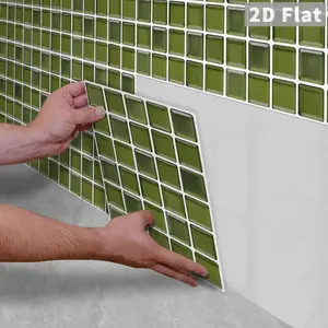 10PCS/Color Box GST Olive Green Glossy Small Rectangle Mosaic PE Foam Tile Stickers, Waterproof Oilproof Shock & Wear Resistant, Peel & Stick on Smooth Surfaces for Bedroom Kitchen Bathroom School Office Home & Commercial Wall Renovation Decor