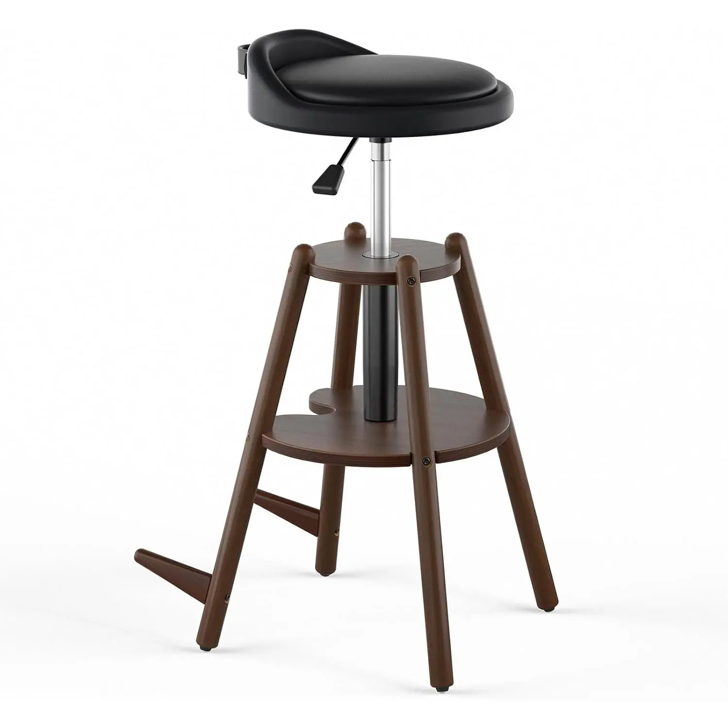 Wooden Guitar Stool Chair with Adjustable Height & Guitar Strap | Guitar Chair Seat with Padded Cushion, Footrest for Guitar Player Musician, Guitar Stand Holds Acoustic Electric Guitars Bass