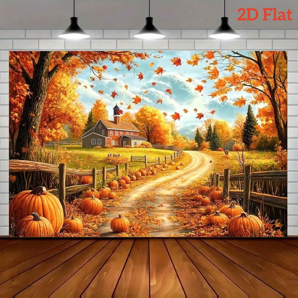 1pc Rustic Autumn Forest & Farmhouse Party Backdrop - Vibrant 2D Flat Photography Background Cloth for Weddings, Birthdays, Anniversaries - Durable Polyester, No Power Needed, Event Decoration |