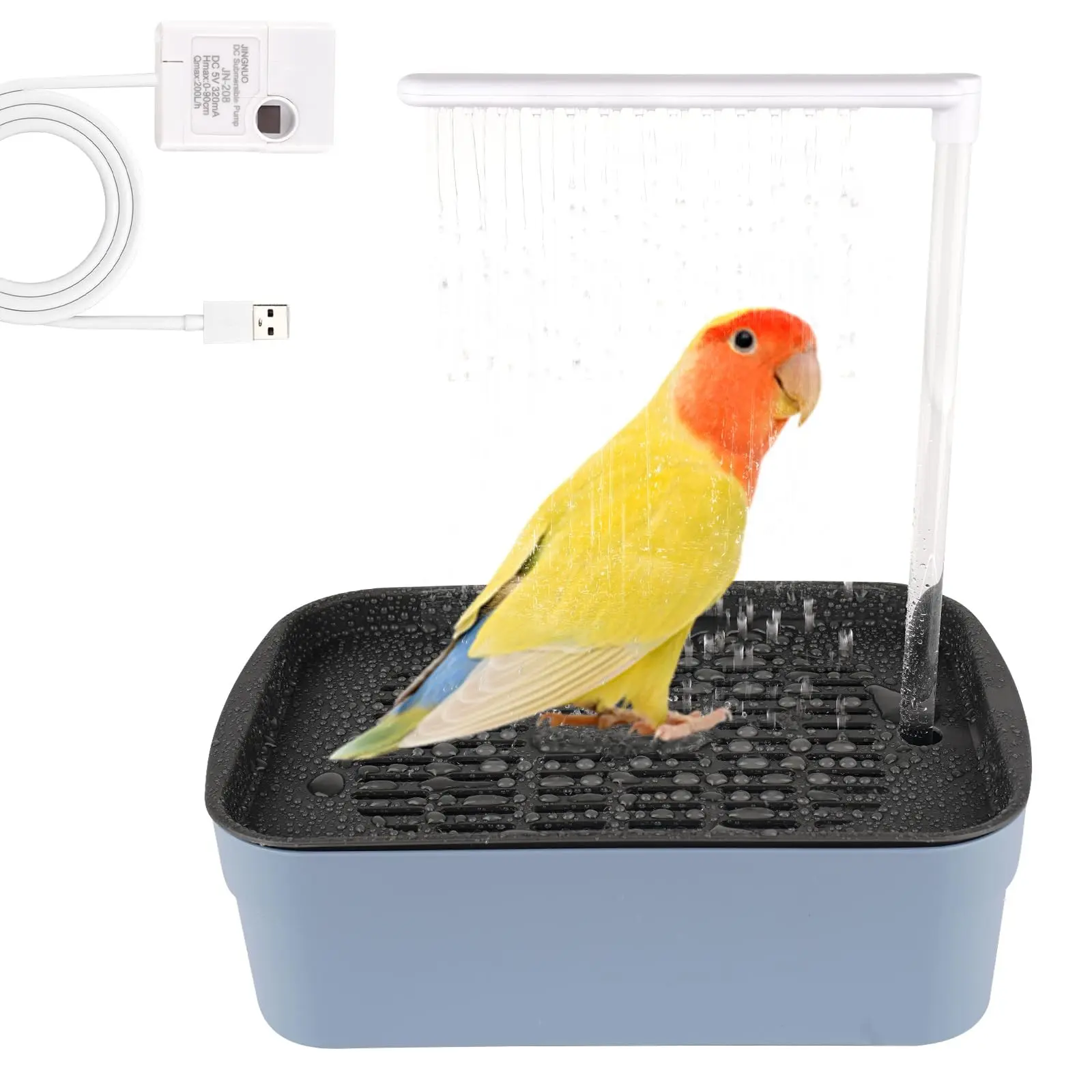 Automatic Parrot Bath with Circulating Water – Bird Shower for Small & Medium Birds, Cockatiel, Parakeet, Lovebird, African Grey, Easy Clean Pet Bath