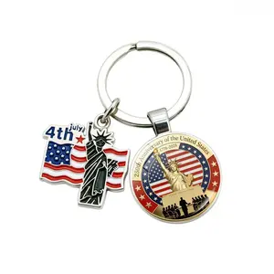 Zinc Alloy Keychain for America's 250th Anniversary, Patriotic Statue of Liberty Glass Bag Charm, Independence Day Souvenir
