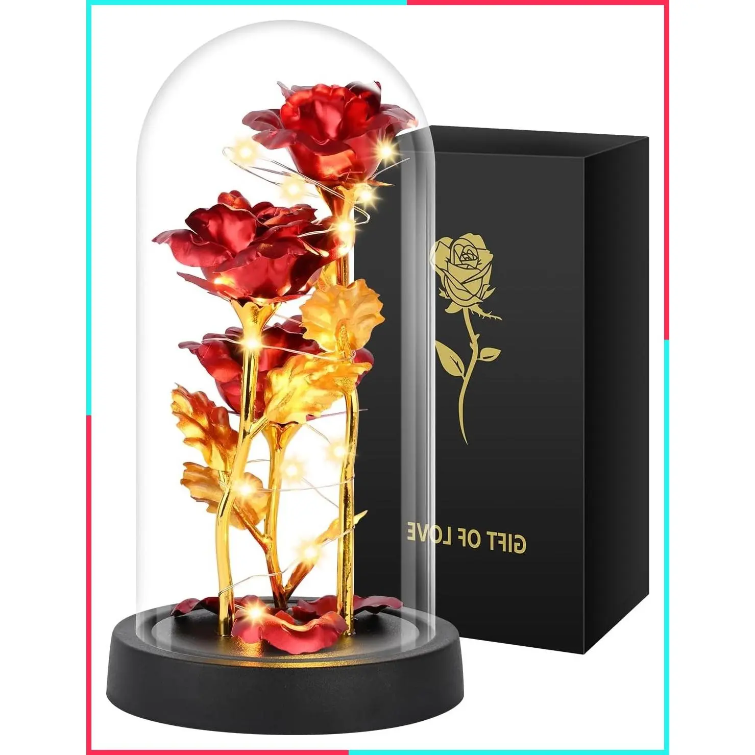 Red Light Up Rose in a Glass Dome, Romantic Gift for Women Mom Wife Girlfriend, Mother's Day Birthday Valentine's Day Women's Day