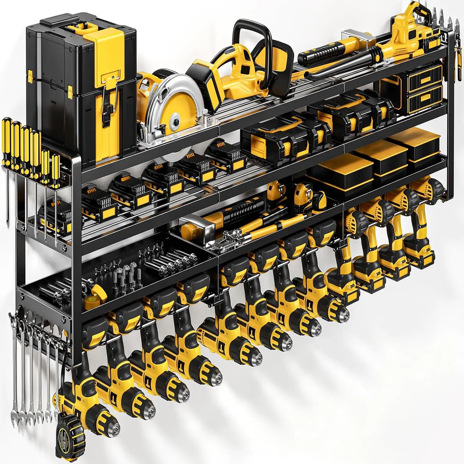 49" W Large Power Tool Organizer Wall Mount, 4 Layer Heavy Duty Loads 800 lbs, Tool Storage Rack Holds 12 Cordless Drills, Large Capacity  Holder for Garage,  for Men