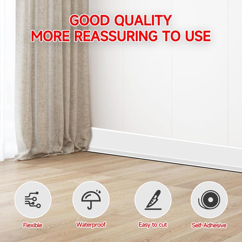 Flexible Baseboard Molding Trim 3 Inch(W) x 40 (L) Self Adhesive Vinyl Wall Base Peel and Stick Cove Base,Rubber Wall Base. (White)