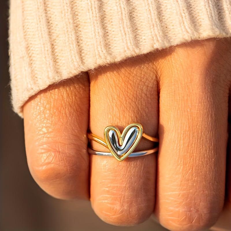 Minimalist Asymmetric Two-Tone Heart Ring for Women, Creative Stylish Casual Daily Accessory, Perfect Valentine's Day Gift
