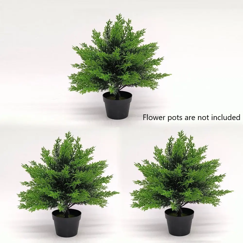 3 Pcs Large Artificial Cedar Shrubs with Ground Spikes, Uv-resistant Durable Faux Cypress Plants, Realistic Foliage Design, Weatherproof Decorative Greenery for Yard, Garden, Porch and Outdoor Landscape Decoration All Year Round