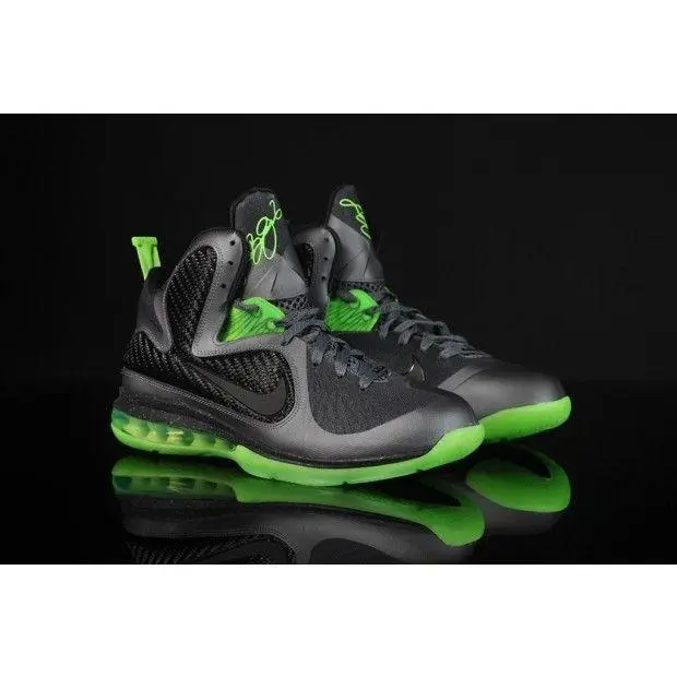 NIKE Unisex LeBron 9 'Dunkman' Mid Top Athletic Basketball Shoes - Dark Grey/Black-Volt, Leather, Lace-Up Fit, Style 469764 006