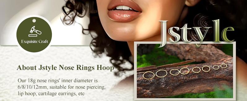 Jstyle 8Pcs 16G Stainless Steel Hinged Clicker Segment Nose Ring Hoop Piercing for Men Women Cartilage Daith Tragus Sleeper Earrings Improved Clasp 6-12MM