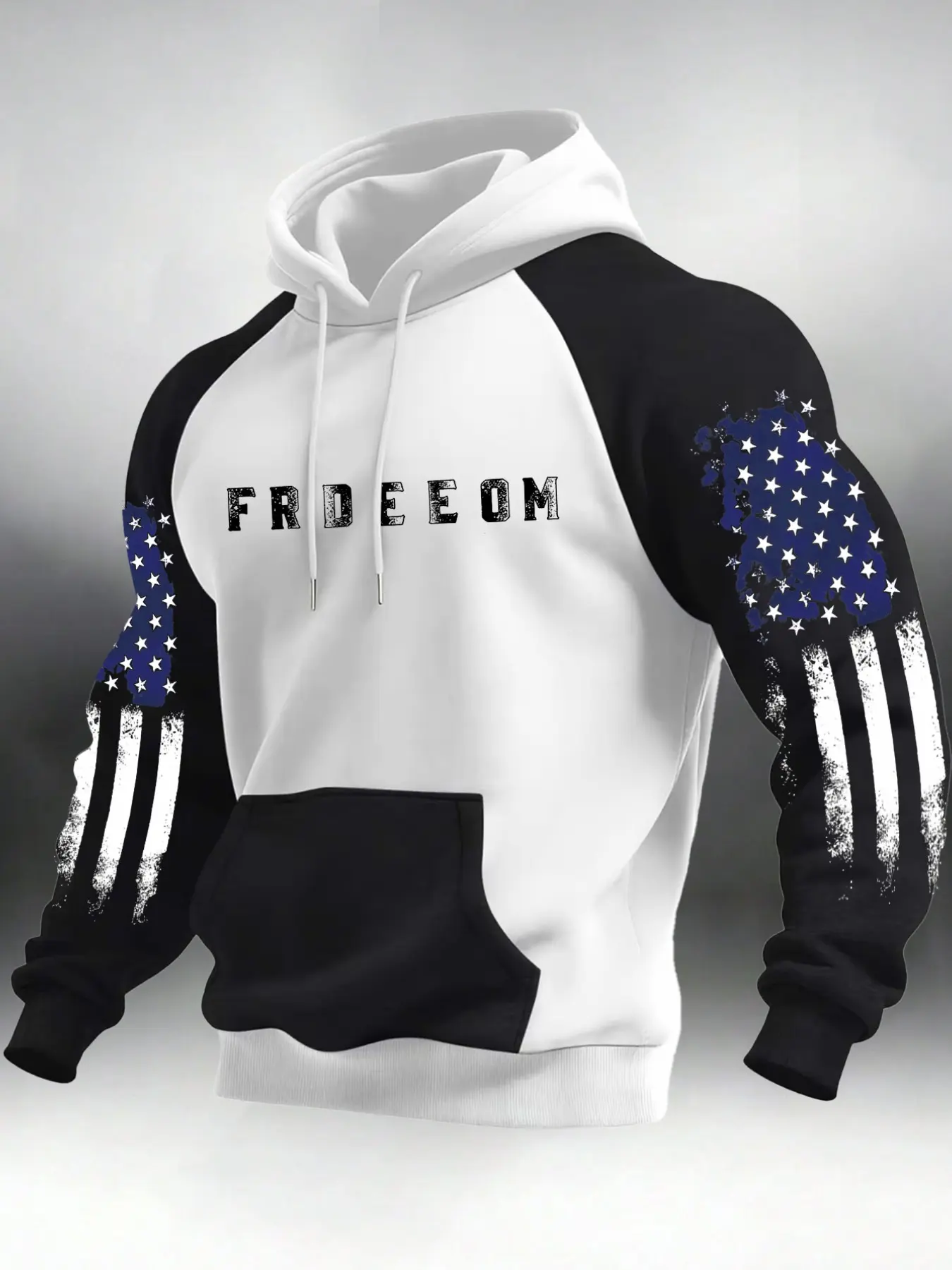 Men's Fall Winter Patchwork Hoodie, Letter Flag Print Pullover, Casual Loose-Fit Long Sleeve Warm Top, Suitable for Multiple Occasions