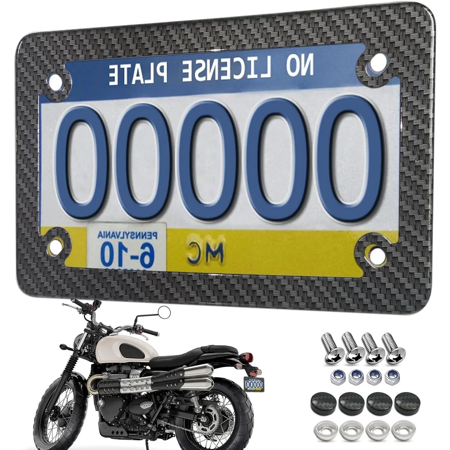 Carbon Fiber Motorcycle License Plate Frame with Stainless Steel HolderGift