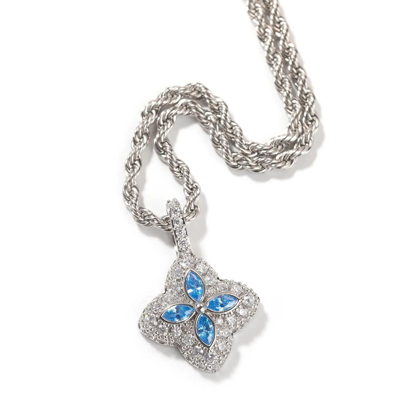 Iced Out Four Leaf Clover Necklace for Men Women, 5A Cubic Zirconia Full Diamond Bling Chain 24 Inch – Luxurious Unisex Jewelry, Perfect Gift for Birthday Anniversary Christmas Valentine's Day