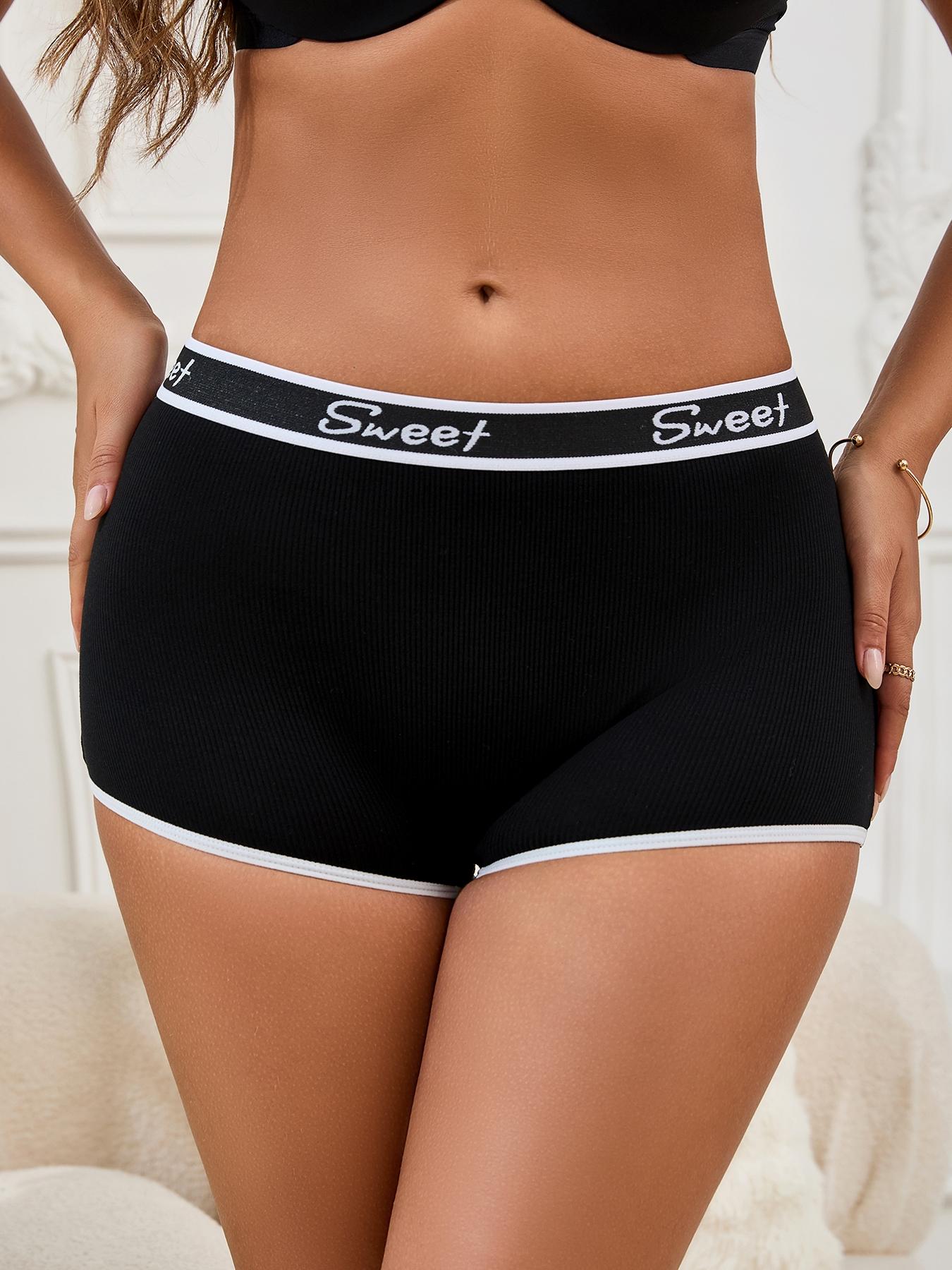 Women's 7pcs Letter Tape Contrast Binding Ribbed Boxer Brief, Soft Comfy Breathable Minimalist Panty for Daily Wear, Underwear for All Seasons