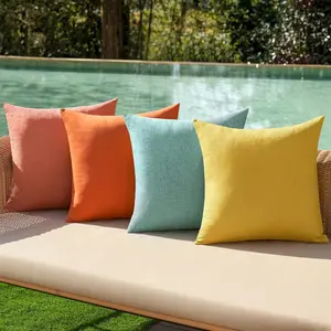 Pack of 4 Decorative Outdoor Throw Pillow Covers Linen Waterproof Pillow Covers Summer Farmhouse Cushion Cases for Patio Garden Tent Balcony Couch Sofa 18x18 Inch Orange Teal