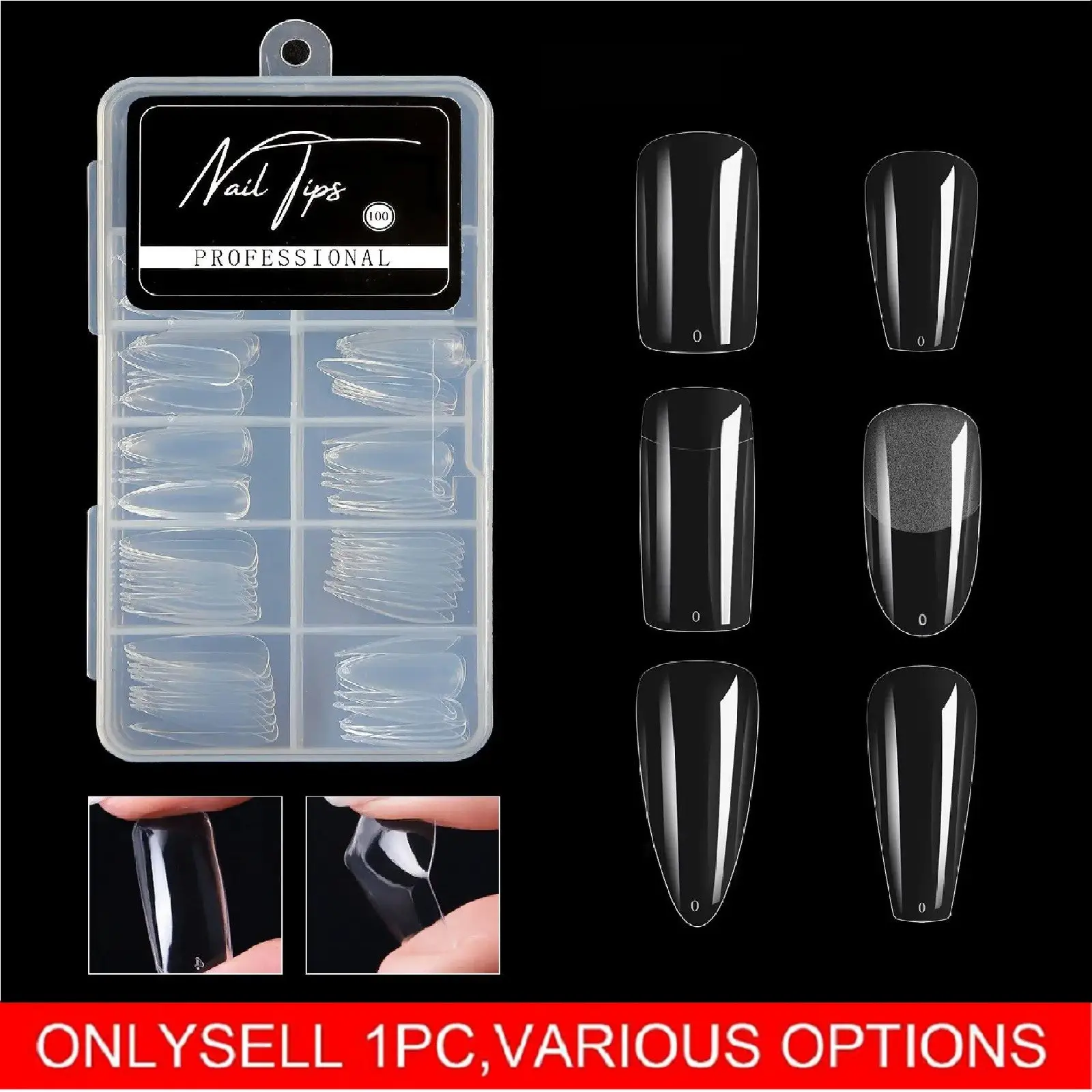 100Pcs Nail Art Nail Tips Transparent Nail Tips Nail Shape Manicure Seamless False Nails Boxed, Ultra Thin No File Nail Extensions for DIY Salon Manicure, 6 Styles
