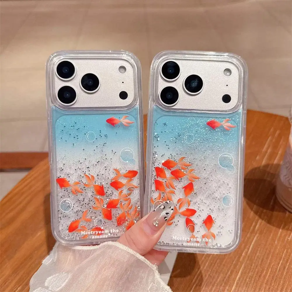 Goldfish Quicksand Liquid TPU Phone Case - Dynamic Glitter Moving Sand Back Cover, Expressionism Phone Aesthetic Accessory for iPhone 17, 16, 15 Pro Max, Accessories, Iphone 15