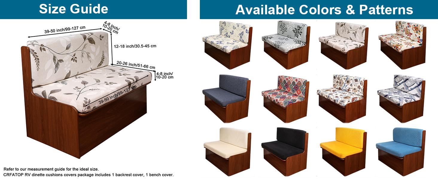 CRFATOP 2 Sets RV Dinette Cushion Covers Printed Camper Cushion Slipcover Stretch 2 Seat Sofa Chair Cover Furniture Protector for RV Camper Car Bench 2 Backrest Covers & 2 Bench Covers,01