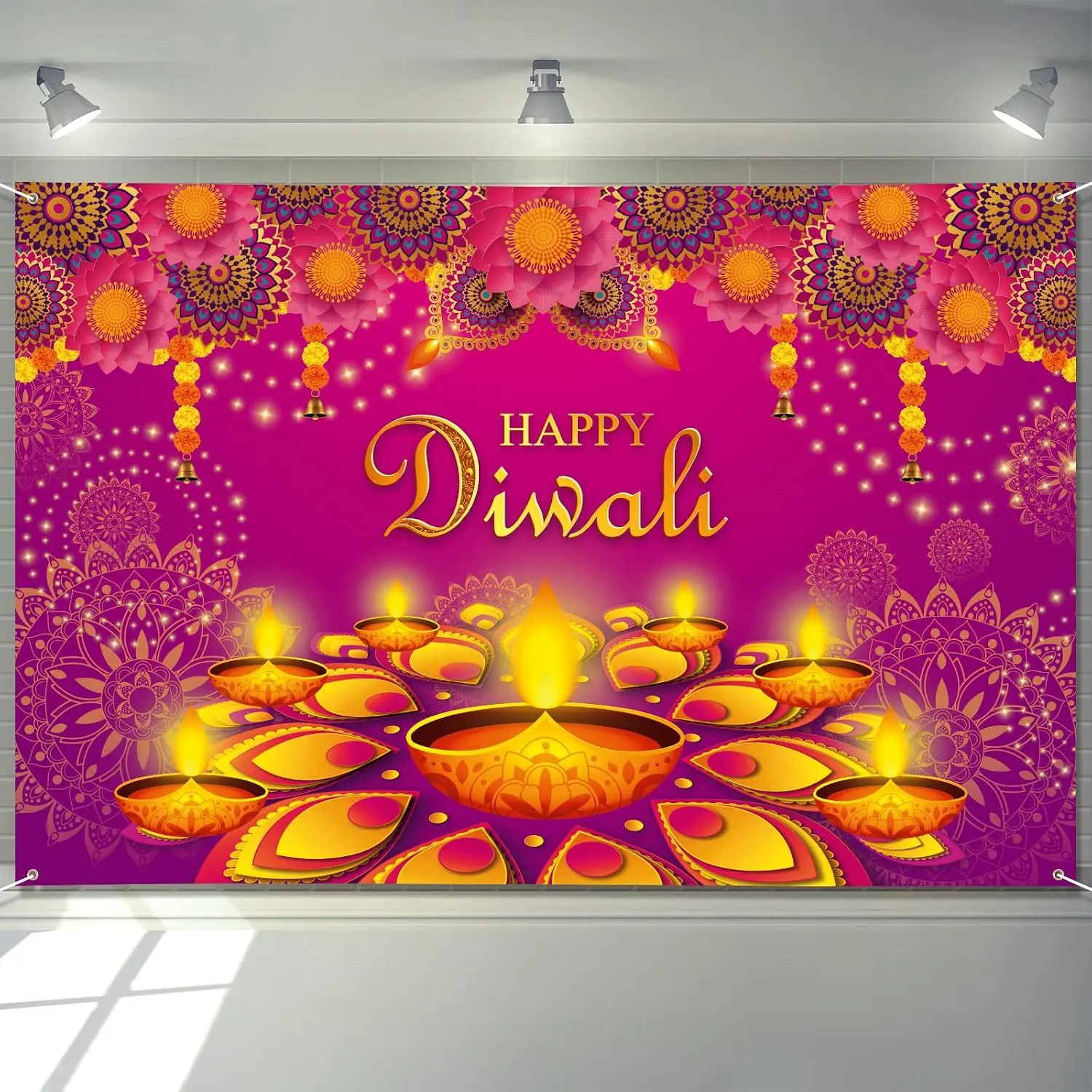 Happy Diwali Banner 72" x 48" India Festival of Lights Backdrop| Diwali Backdrop Decorations Party Supplies Deepavali Photography Background for Indoor Outdoor Garden, Yard, Party Home Decor