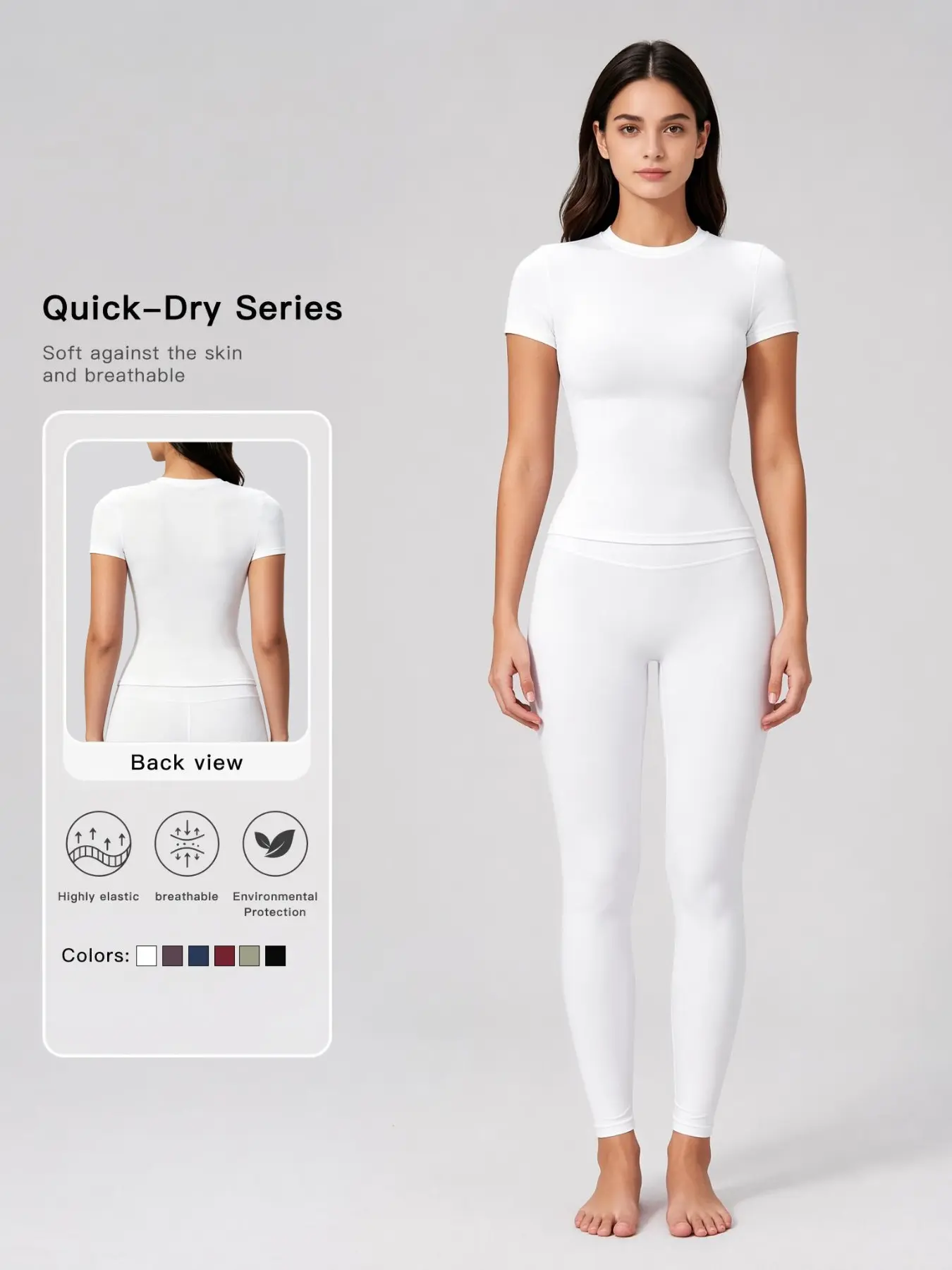 ST1054 Women's Sporty Minimalist Set, Soft Skin-Friendly Short Sleeve T-Shirt + High Elasticity Shaping Leggings, Sweat-Wicking Eco-Friendly Fabric