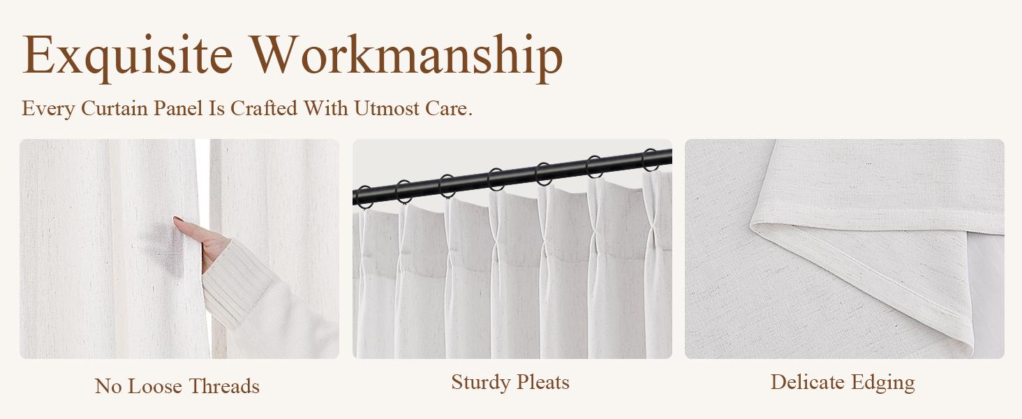 Pinch Pleated Linen Curtains 84 inches Long 2 Panels for Living Room Neutral Chenille Velvet Texture Curtain Pinch Pleat Hooks Rings Soft Luxury Drapes for Dining Bedroom Office Natural