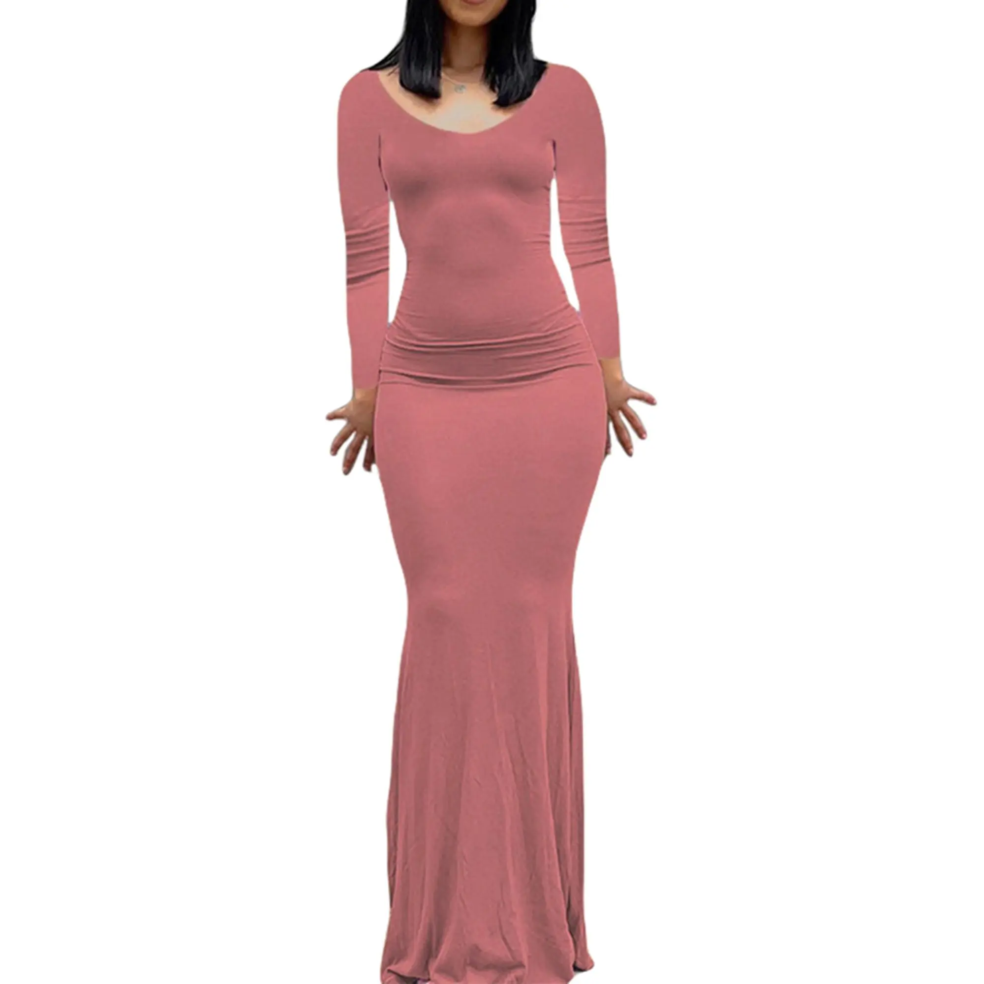 Women´s Casual Dress Solid Color Long Sleeve Round NeckFit Home Long Dress