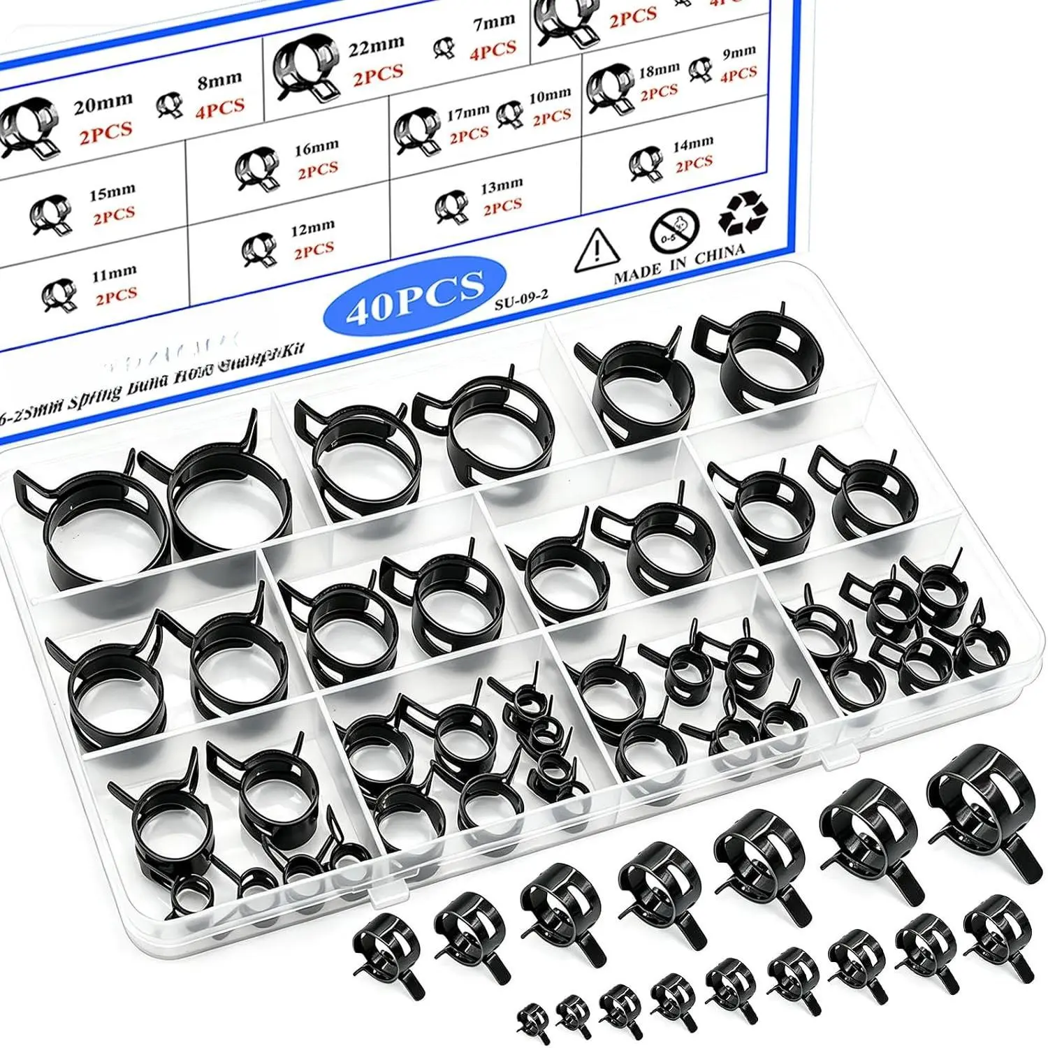 40 count Spring Band Hose Clamps  Kit,16 Sizes Black  Line Hose Clamps,Low  Air Clip Strap Clamp for  Vacuum Hose Clamp  Line Clamps (6-25mm)