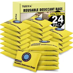 24Pack(100g Each) Rechargeable Silica Gel Desiccant Packets,Color Indicating Desiccant Packs for Storage,Moisture Absorbers for Storage Bins,Suitcase,Safes,3D Filaments,Wet Zones and Cars