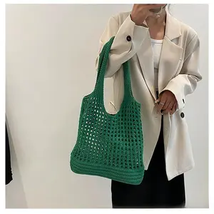 Women's Crochet Tote Beach Bags Mesh Beach Tote Knit Bag Summer Vacation Aesthetic Boho Hobo Shoulder Bag