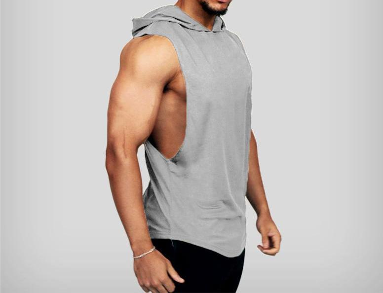Summer Hooded Gym Clothing Mens Fitness Tank Top Plain Cotton Bodybuilding Hoodie Sleeveless Shirt Muscle Vest Sports Undershirt